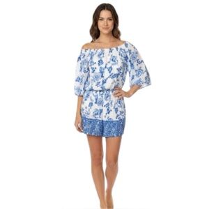 Blue Island Size M Blue White Floral Dress